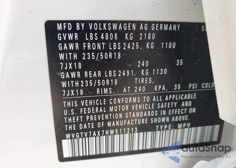 2017 Volkswagen Tiguan 2.0T Sport from USA, damaged, VIN WVGTV7AX7HW511213